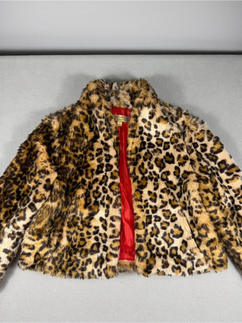 Princess Vera Wang Leopard Faux Fur Jacket with Red Lining